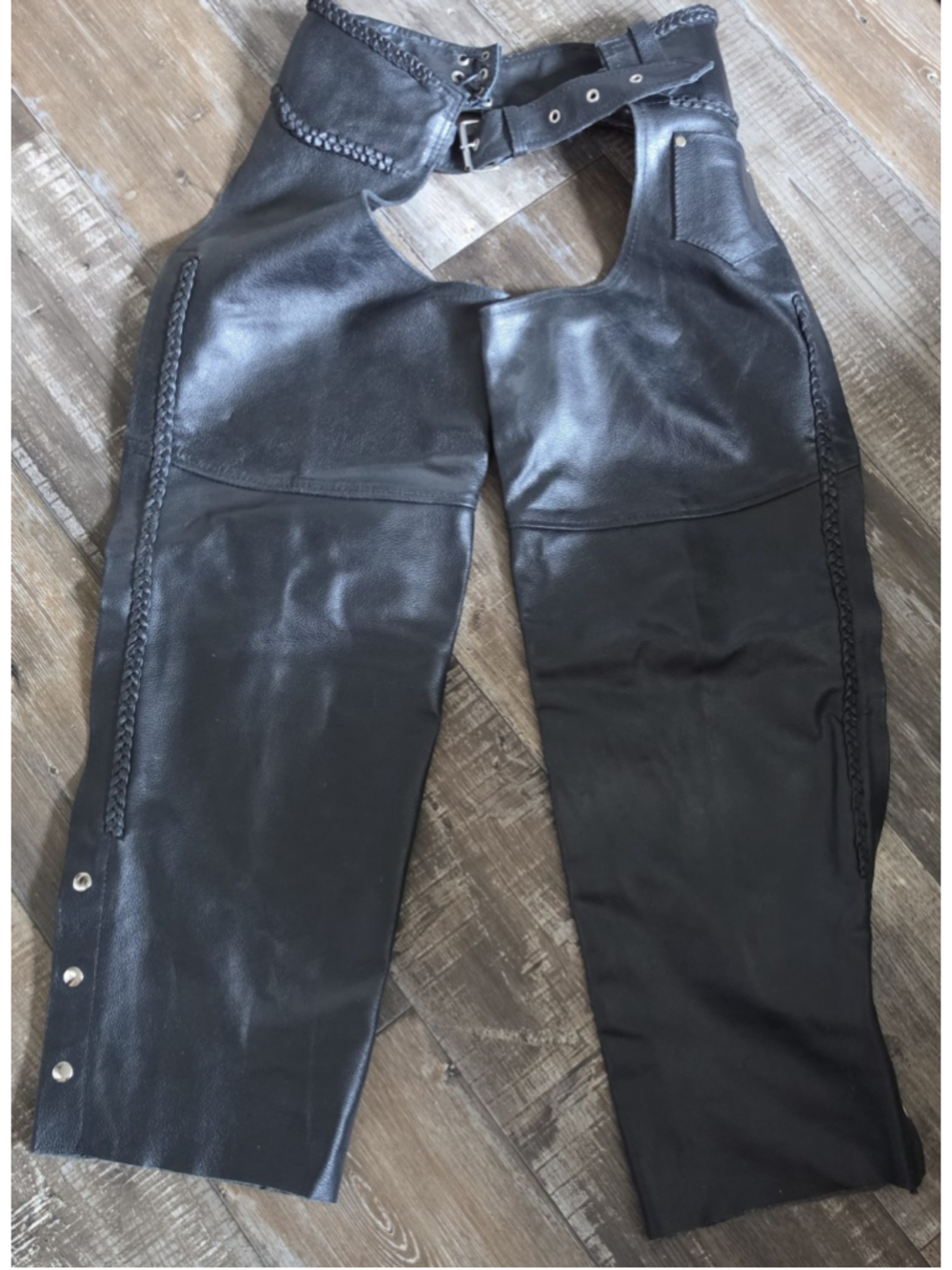 Men's ATL Genuine Leather Motorcycle Chaps Black One Size